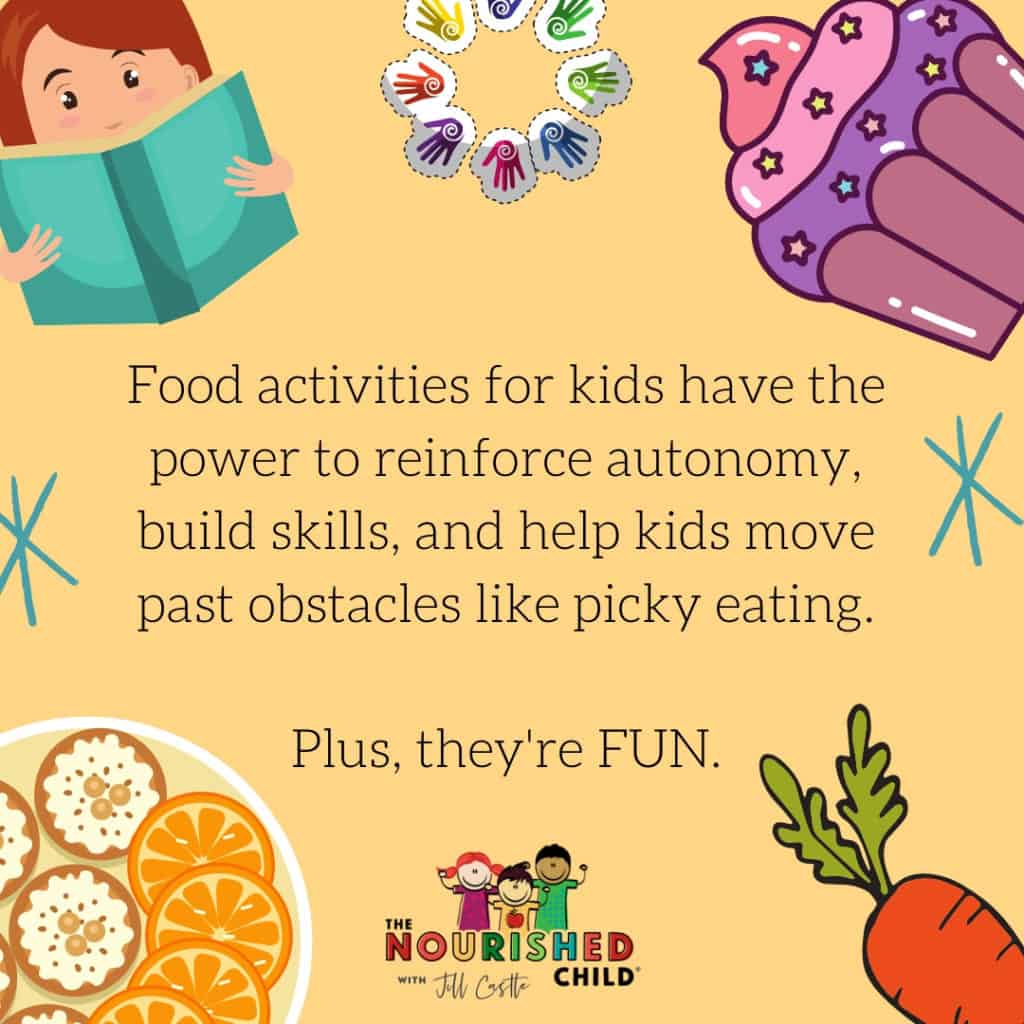 Food activities for kids help them learn, gain autonomy and build new skills.
